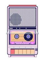 Cassette 80s audio equipment 2D linear cartoon object. Audiocassette inside retro device isolated line vector element white background. Listening music vintage color flat spot illustration