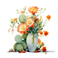 ai generato acquerello pittura di fiori e cactus impianti png