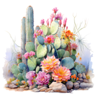 Ai generated cactus plants and flowers on a transparent background png
