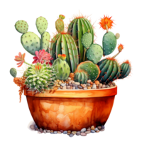 ai generado cactus planta en maceta acuarela ilustración png