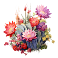 ai genererad kaktus och blommor på transparent bakgrund png