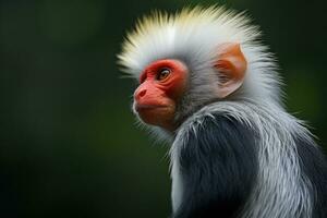 Portrait of a Red-shanked douc langur Dusky leaf monkey, The Red Shanked douc is a species of Old World monkey photo