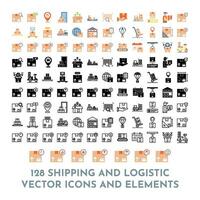 128 Vector Shipping Delivery and Logistic Elements and Icons Pack