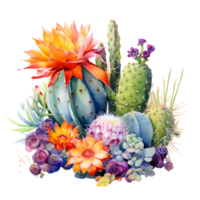 ai generiert Kaktus und Blumen auf transparent Hintergrund png