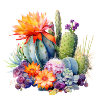 Ai generated cactus and flowers on transparent background png