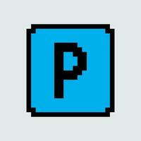 a pixelated blue and black square with the letter p vector