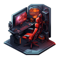 Ai generated illustration of a computer desk with a red chair png