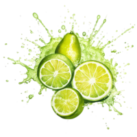 Ai generated lime juice splash flat design png