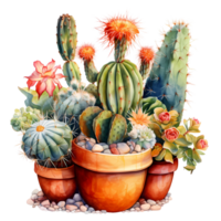 Ai generated watercolor painting of cactus plants in pots png