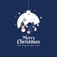 Merry Christmas and New Year greeting card poster design in a minimalist flat style. Vector illustration