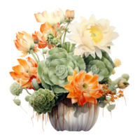 Ai generated vase with flowers and plants in it png