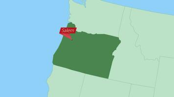 Map of Oregon with pin of country capital. vector