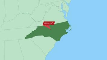 Map of North Carolina with pin of country capital. vector