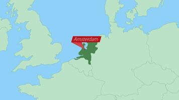 Map of Netherlands with pin of country capital. vector