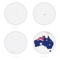 Samoa, Fiji, Tonga, Australia map contour and national flag in a circle. vector