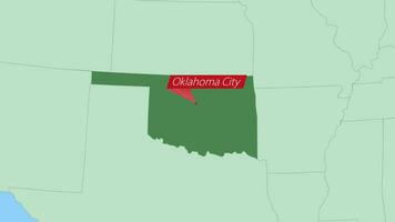 Map of Oklahoma with pin of country capital. vector