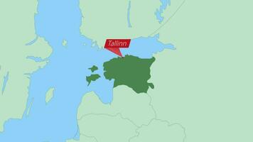 Map of Estonia with pin of country capital. vector