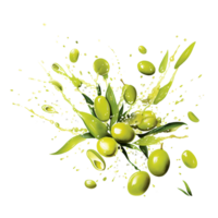 ai généré Olives avec gouttes et feuilles sur une branche png