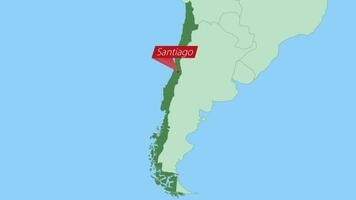 mapa de Chile con alfiler de país capital. vector