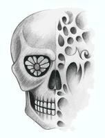 Surreal skull tattoo hand drawing and make graphic vector. vector