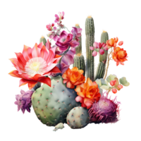Ai generated cactus and flowers on transparent background png
