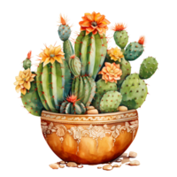 Ai generated cactus plant in pot watercolor illustration png