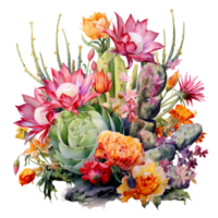 ai generato cactus e fiori su trasparente sfondo png