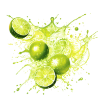 ai généré citron vert jus éclaboussure plat conception png