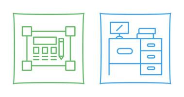 Blueprint and Desk Icon vector