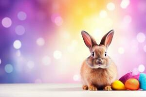 Close-up of cute rabbit with beautiful bokeh background, Generative AI photo