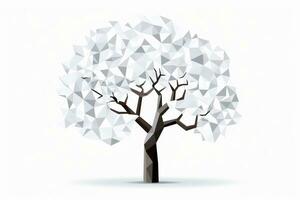 Abstract low poly tree isolated on white background, Generative AI photo