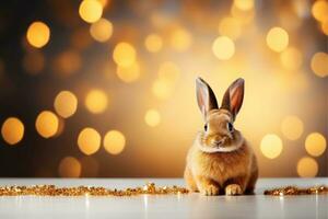 Close-up of cute rabbit with beautiful bokeh background, Generative AI photo