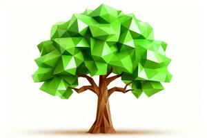 Abstract low poly tree isolated on white background, Generative AI photo