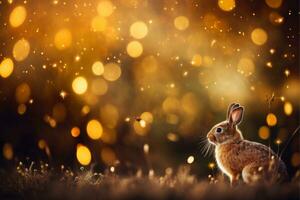 Close-up of cute rabbit with beautiful bokeh background, Generative AI photo