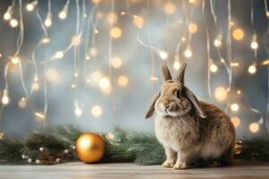 Close-up of cute rabbit with beautiful bokeh background, Generative AI photo