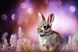 Close-up of cute rabbit with beautiful bokeh background, Generative AI photo