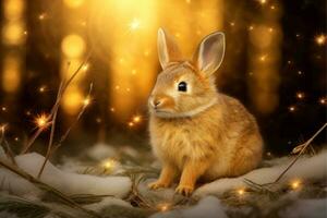 Close-up of cute rabbit with beautiful bokeh background, Generative AI photo