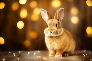 Close-up of cute rabbit with beautiful bokeh background, Generative AI photo