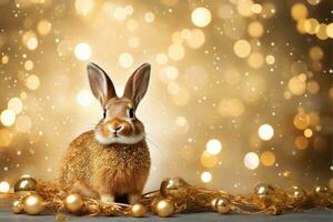 Close-up of cute rabbit with beautiful bokeh background, Generative AI photo