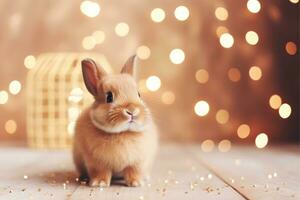 Close-up of cute rabbit with beautiful bokeh background, Generative AI photo