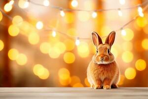 Close-up of cute rabbit with beautiful bokeh background, Generative AI photo