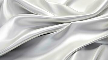 Close up of silver silk background, Abstract white cloth fabric wave, Generative AI photo