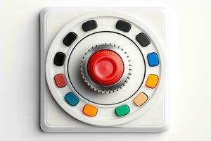 Abstract high tech multicolor button on white background, Generative AI photo