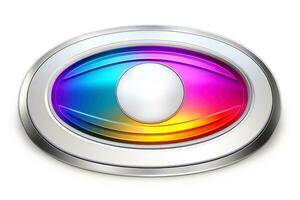 Abstract high tech multicolor button on white background, Generative AI photo