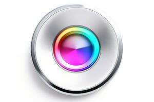 Abstract high tech multicolor button on white background, Generative AI photo