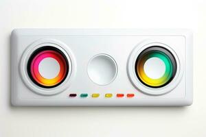 Abstract high tech multicolor button on white background, Generative AI photo