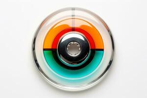 Abstract high tech multicolor button on white background, Generative AI photo