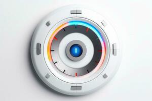 Abstract high tech multicolor button on white background, Generative AI photo