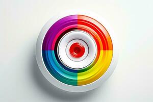 Abstract high tech multicolor button on white background, Generative AI photo