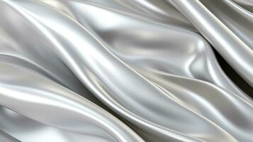 Close up of silver silk background, Abstract white cloth fabric wave, Generative AI photo